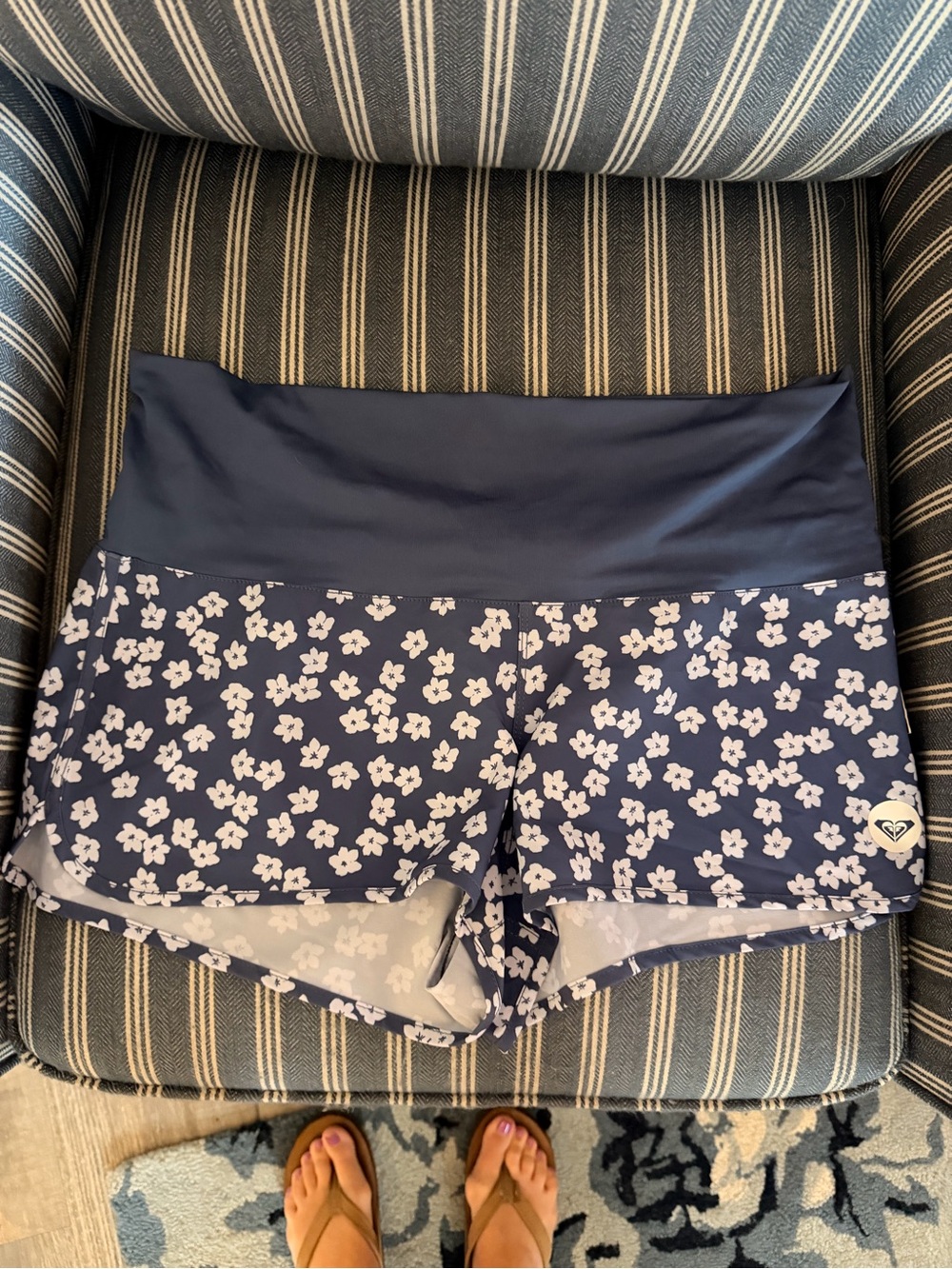 Roxy Navy Floral Fold-Over Board Shorts
